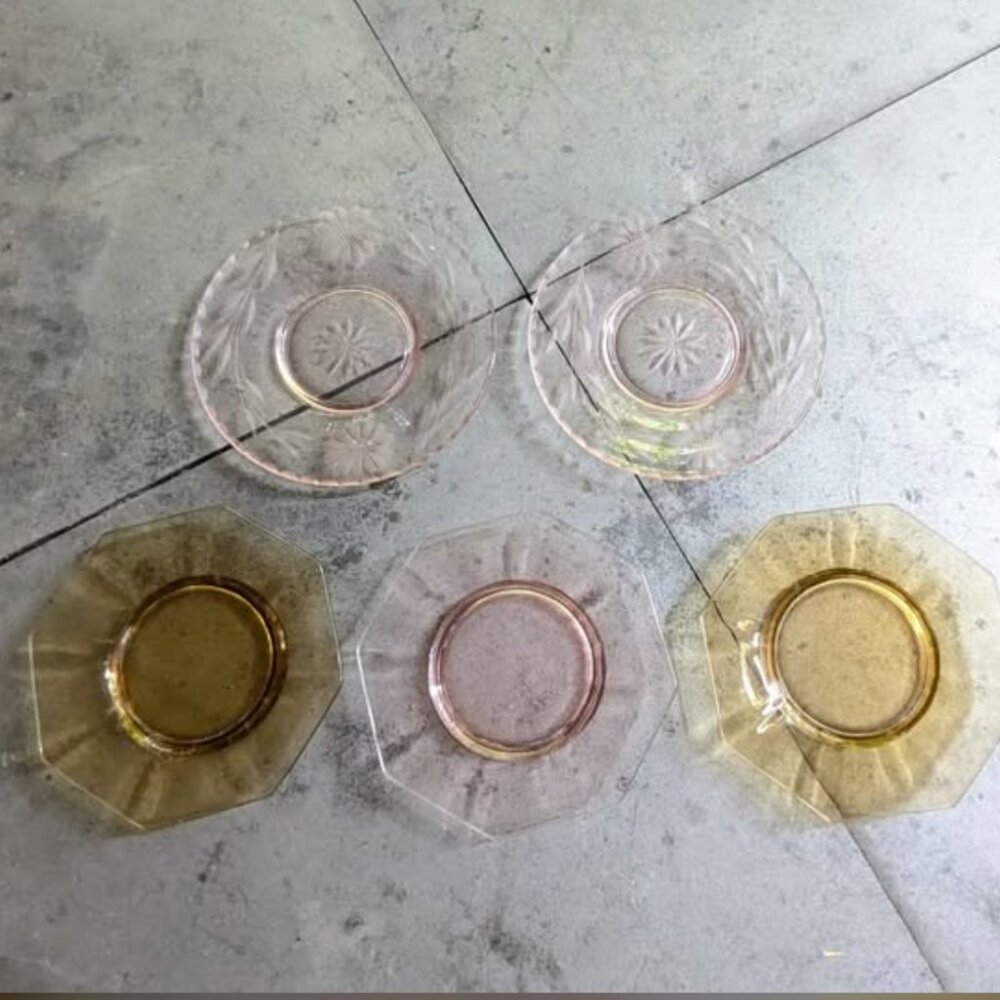 Antique Assorted Glass Small Tea Plates